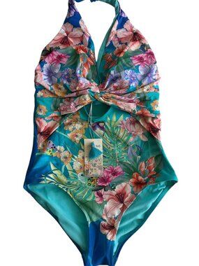 Johnny Was – One Piece Swimsuit – Water Tropic Tie Dye Twist Keyhole NWT  Size S